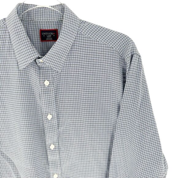 UntuckIt Shirt Mens Large Blue White Plaid Slim Fit Ansellmo Long Sleeve Button - Picture 5 of 15
